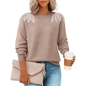 ZESICA Women’s Fall Long Sleeve Sweaters 2026 Crew Neck Knit Loose Dressy Pullover Tops Winter Trendy Outfits(Oatmeal)