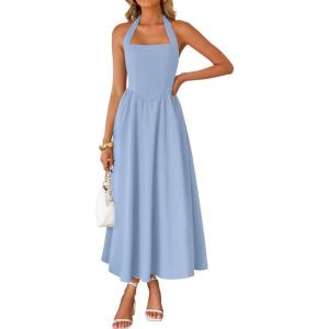 ZESICA Women’s Summer Sleeveless Halter Midi Dress 2026 Off Shoulder High Waist Flowy Beach Wedding Guest Long Dresses(Blue)