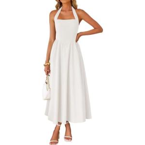 ZESICA Women’s Summer Sleeveless Halter Midi Dress 2026 Off Shoulder High Waist Flowy Beach Wedding Guest Long Dresses(Ivory)