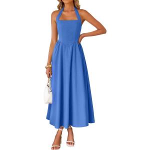 ZESICA Women’s Summer Sleeveless Halter Midi Dress 2026 Off Shoulder High Waist Flowy Beach Wedding Guest Long Dresses(Royal Blue)