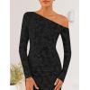 ZESICA Women’s Fall Floral Off Shoulder Bodycon Maxi Dresses 2026 Long Sleeve Ruched Elegant Cocktail Party Dress(Black)