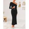 ZESICA Women’s Fall Floral Off Shoulder Bodycon Maxi Dresses 2026 Long Sleeve Ruched Elegant Cocktail Party Dress(Black)