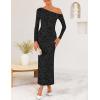 ZESICA Women’s Fall Floral Off Shoulder Bodycon Maxi Dresses 2026 Long Sleeve Ruched Elegant Cocktail Party Dress(Black)