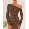 ZESICA Women’s Fall Floral Off Shoulder Bodycon Maxi Dresses 2026 Long Sleeve Ruched Elegant Cocktail Party Dress(Brown)
