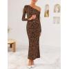 ZESICA Women’s Fall Floral Off Shoulder Bodycon Maxi Dresses 2026 Long Sleeve Ruched Elegant Cocktail Party Dress(Brown)