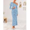 ZESICA Women’s Fall Floral Off Shoulder Bodycon Maxi Dresses 2026 Long Sleeve Ruched Elegant Cocktail Party Dress(Dustyblue)