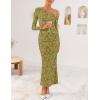 ZESICA Women’s Fall Floral Off Shoulder Bodycon Maxi Dresses 2026 Long Sleeve Ruched Elegant Cocktail Party Dress(Green)