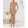 ZESICA Women’s Fall Floral Off Shoulder Bodycon Maxi Dresses 2026 Long Sleeve Ruched Elegant Cocktail Party Dress(Khaki)