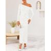 ZESICA Women’s Fall Floral Off Shoulder Bodycon Maxi Dresses 2026 Long Sleeve Ruched Elegant Cocktail Party Dress(White)