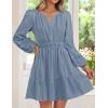 ZESICA Long Sleeve V Neck Mini Dresses for Women 2026 Spring High Waist Ruffle Pleated A Line Cocktail Party Short Dress(Dustyblue)