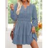 ZESICA Long Sleeve V Neck Mini Dresses for Women 2026 Spring High Waist Ruffle Pleated A Line Cocktail Party Short Dress(Dustyblue)