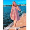 ZESICA Long Sleeve V Neck Mini Dresses for Women 2026 Spring High Waist Ruffle Pleated A Line Cocktail Party Short Dress(Pink)