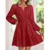 ZESICA Long Sleeve V Neck Mini Dresses for Women 2026 Spring High Waist Ruffle Pleated A Line Cocktail Party Short Dress(Red)