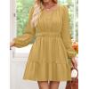 ZESICA Long Sleeve V Neck Mini Dresses for Women 2026 Spring High Waist Ruffle Pleated A Line Cocktail Party Short Dress(Yellow)