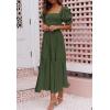 ZESICA Women’s 2026 Summer Boho Floral Print Square Neck Ruffle Swing Beach Long Maxi Dress(Armygreen)