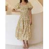 ZESICA Women’s 2026 Summer Boho Floral Print Square Neck Ruffle Swing Beach Long Maxi Dress(Beige)