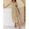 ZESICA Women’s 2026 Summer Boho Floral Print Square Neck Ruffle Swing Beach Long Maxi Dress(Beige)