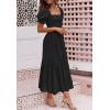 ZESICA Women’s 2026 Summer Boho Floral Print Square Neck Ruffle Swing Beach Long Maxi Dress(Black)