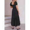 ZESICA Women’s 2026 Summer Boho Floral Print Square Neck Ruffle Swing Beach Long Maxi Dress(Black)