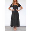 ZESICA Women’s 2026 Summer Boho Floral Print Square Neck Ruffle Swing Beach Long Maxi Dress(Black)
