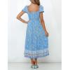 ZESICA Women’s 2026 Summer Boho Floral Print Square Neck Ruffle Swing Beach Long Maxi Dress(Blue)
