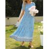 ZESICA Women’s 2026 Summer Boho Floral Print Square Neck Ruffle Swing Beach Long Maxi Dress(Blue)
