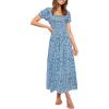 ZESICA Women’s 2026 Summer Boho Floral Print Square Neck Ruffle Swing Beach Long Maxi Dress(Blue2)