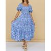 ZESICA Women’s 2026 Summer Boho Floral Print Square Neck Ruffle Swing Beach Long Maxi Dress(Bluishviolet)