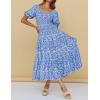 ZESICA Women’s 2026 Summer Boho Floral Print Square Neck Ruffle Swing Beach Long Maxi Dress(Bluishviolet)