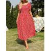 ZESICA Women’s 2026 Summer Boho Floral Print Square Neck Ruffle Swing Beach Long Maxi Dress(Cherry)