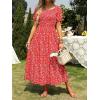 ZESICA Women’s 2026 Summer Boho Floral Print Square Neck Ruffle Swing Beach Long Maxi Dress(Cherry)