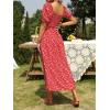 ZESICA Women’s 2026 Summer Boho Floral Print Square Neck Ruffle Swing Beach Long Maxi Dress(Cherry)