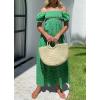 ZESICA Women’s 2026 Summer Boho Floral Print Square Neck Ruffle Swing Beach Long Maxi Dress(Grassgreen)