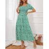 ZESICA Women’s 2026 Summer Boho Floral Print Square Neck Ruffle Swing Beach Long Maxi Dress(Green)