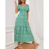 ZESICA Women’s 2026 Summer Boho Floral Print Square Neck Ruffle Swing Beach Long Maxi Dress(Green)