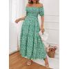 ZESICA Women’s 2026 Summer Boho Floral Print Square Neck Ruffle Swing Beach Long Maxi Dress(Green)