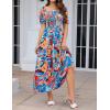 ZESICA Women’s 2026 Summer Boho Floral Print Square Neck Ruffle Swing Beach Long Maxi Dress(Greenblue)