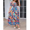 ZESICA Women’s 2026 Summer Boho Floral Print Square Neck Ruffle Swing Beach Long Maxi Dress(Greenblue)