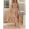ZESICA Women’s 2026 Summer Boho Floral Print Square Neck Ruffle Swing Beach Long Maxi Dress(Greygreen)