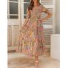 ZESICA Women’s 2026 Summer Boho Floral Print Square Neck Ruffle Swing Beach Long Maxi Dress(Greygreen)