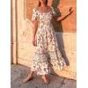 ZESICA Women’s 2026 Summer Boho Floral Print Square Neck Ruffle Swing Beach Long Maxi Dress(Ivory)