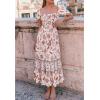 ZESICA Women’s 2026 Summer Boho Floral Print Square Neck Ruffle Swing Beach Long Maxi Dress(Ivory)
