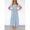 ZESICA Women’s 2026 Summer Boho Floral Print Square Neck Ruffle Swing Beach Long Maxi Dress(Lightblue)