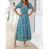 ZESICA Women’s 2026 Summer Boho Floral Print Square Neck Ruffle Swing Beach Long Maxi Dress(Lightgreen)