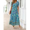 ZESICA Women’s 2026 Summer Boho Floral Print Square Neck Ruffle Swing Beach Long Maxi Dress(Lightgreen)
