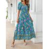 ZESICA Women’s 2026 Summer Boho Floral Print Square Neck Ruffle Swing Beach Long Maxi Dress(Lightgreen)