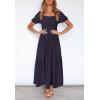 ZESICA Women’s 2026 Summer Boho Floral Print Square Neck Ruffle Swing Beach Long Maxi Dress(Navyblue)
