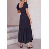 ZESICA Women’s 2026 Summer Boho Floral Print Square Neck Ruffle Swing Beach Long Maxi Dress(Navyblue)