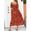 ZESICA Women’s 2026 Summer Boho Floral Print Square Neck Ruffle Swing Beach Long Maxi Dress(Orange/Red)
