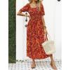 ZESICA Women’s 2026 Summer Boho Floral Print Square Neck Ruffle Swing Beach Long Maxi Dress(Orange/Red)